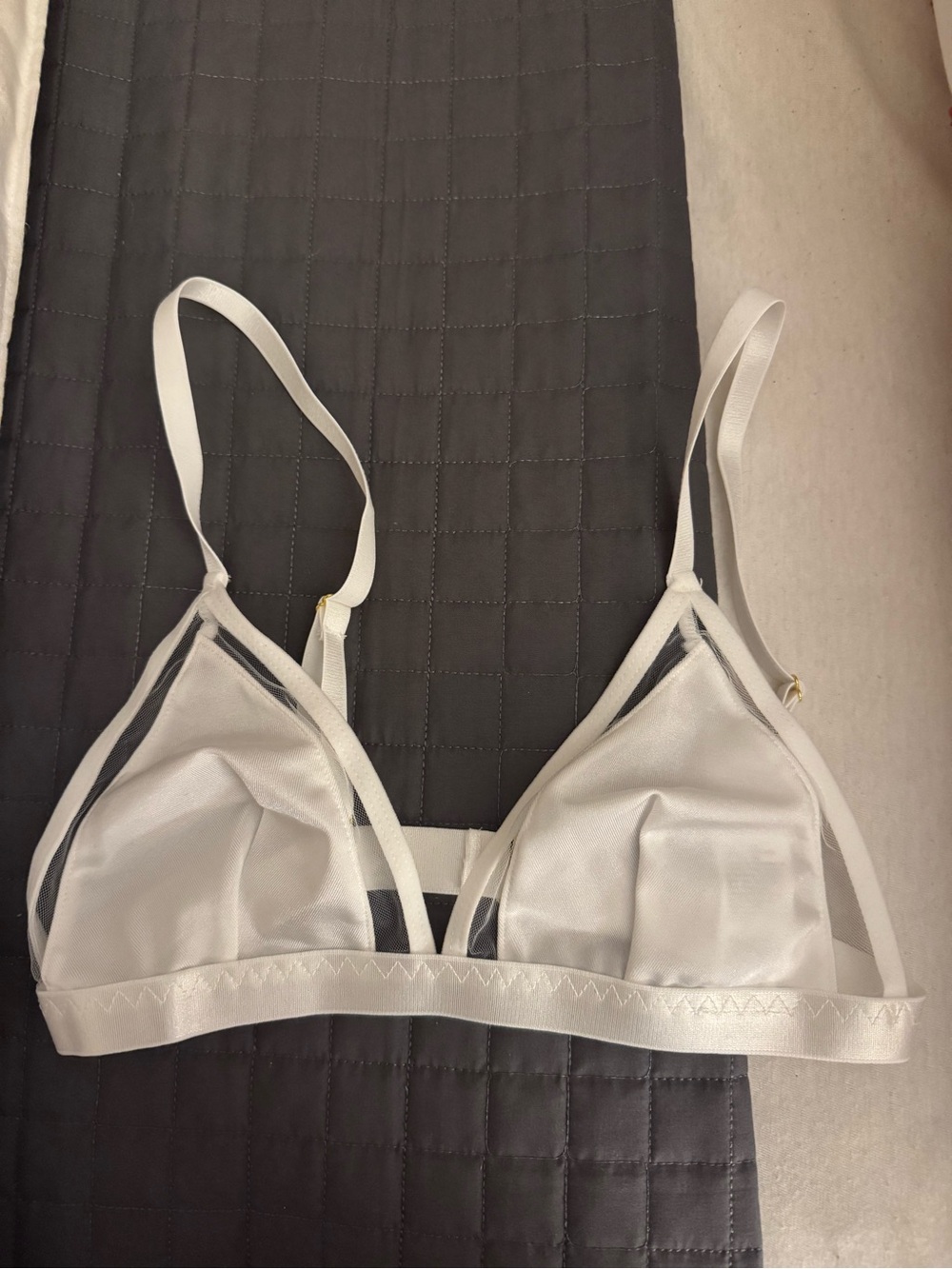 Satin Triangle Bralette in White